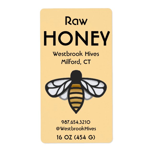 Raw Honey with Bee yellow HONEY label  (Front)