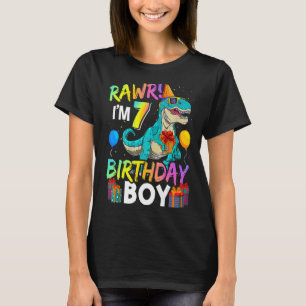 Raw I'm 7 Birthday Boy Funny Dinosaur Air Balloon T-Shirt