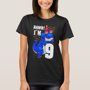 Raw I'm 9 Birthday Boy Dinosaur 9 Year Old Kid T-Shirt