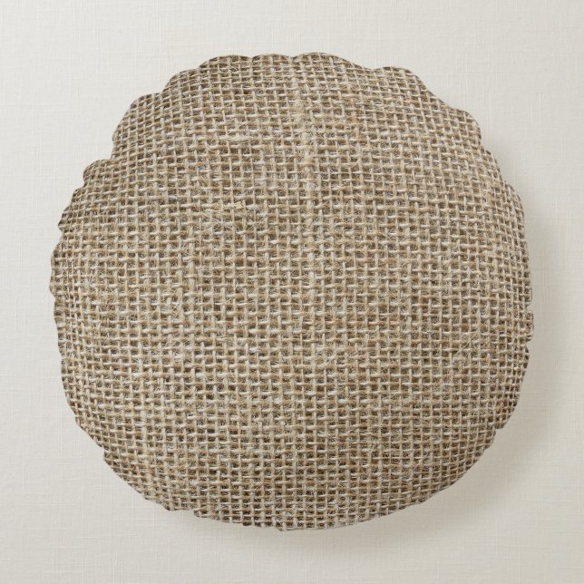 Raw Linen: Natural Textured Fabric. Round Pillow (Front)