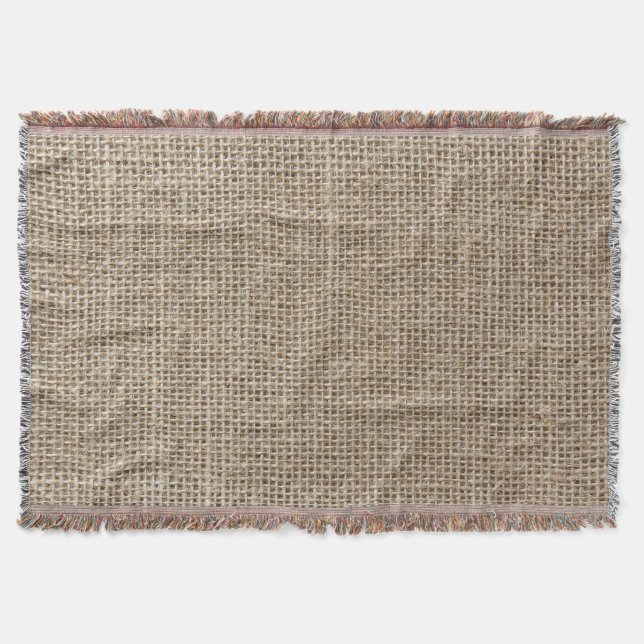 Raw Linen: Natural Textured Fabric. Throw Blanket (Front)