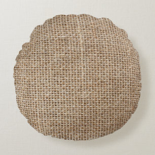 Raw linen texture round pillow