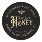 Raw Local Honey Custom Label with Bee on Black