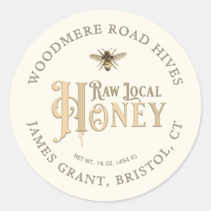 Raw Local Honey Custom Label with Bee on Ivory