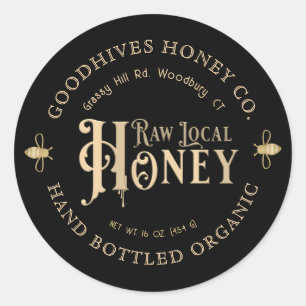 Raw Local Honey Custom Label with Bees on Black