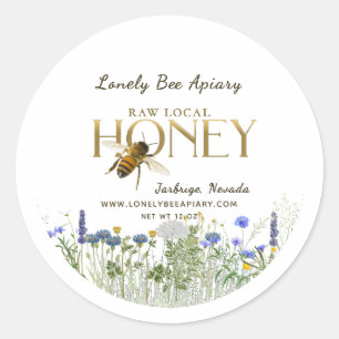 Raw Local Honey Wildflowers Flying Bee Sticker    