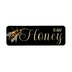 Raw Local Honey with Life-size Honeybee Gold Black