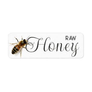 Raw Local Honey with Life-size Honeybee on White