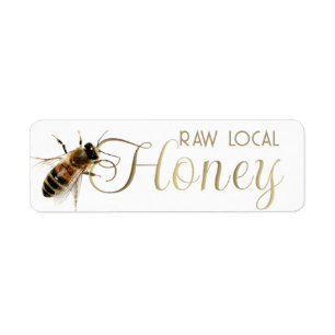 Raw Local Honey with Life-size Honeybee White Gold