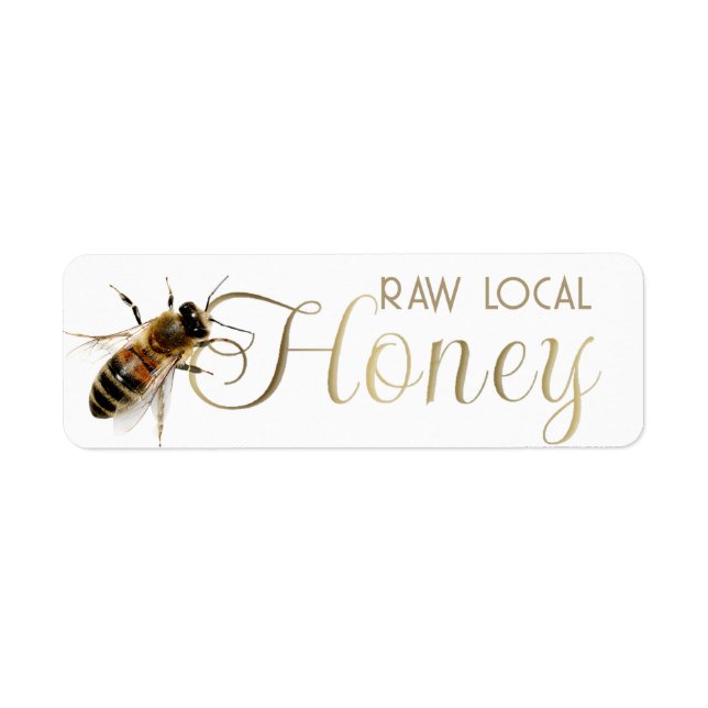 Raw Local Honey with Life-size Honeybee White Gold (Front)