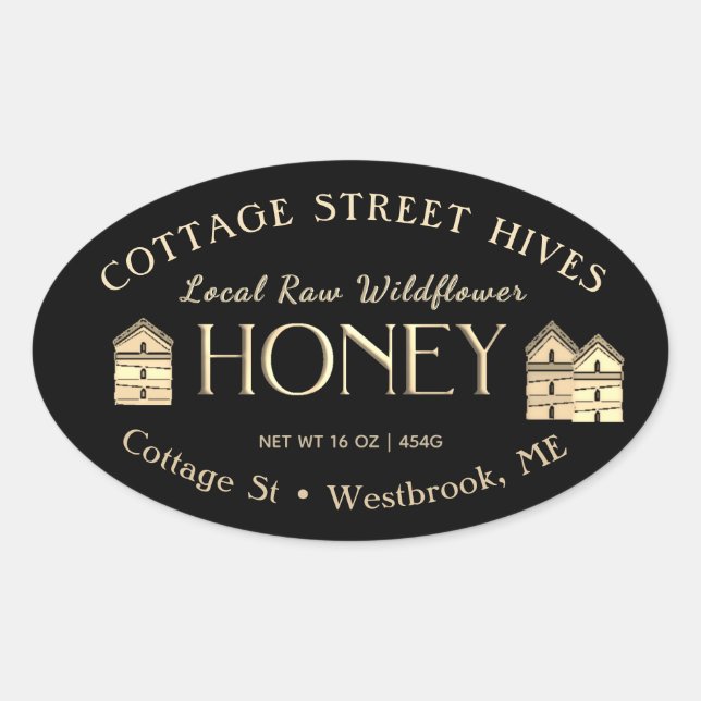 Raw Local Wildflower Hives Honey Label Black (Front)