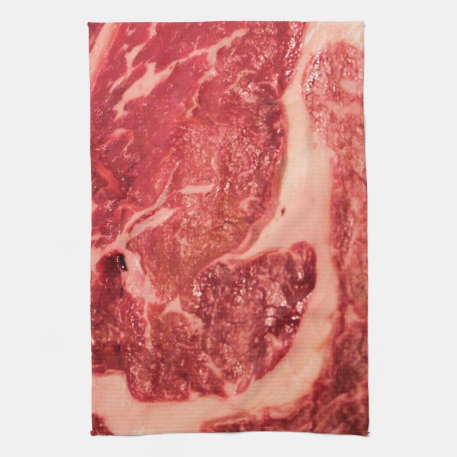 Raw Meat Ribeye Steak Kitchen Towel (Vertical)