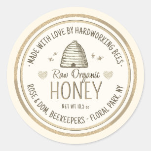 Raw Organic Honey Gold Grunge Skep Bee Hearts Classic Round Sticker