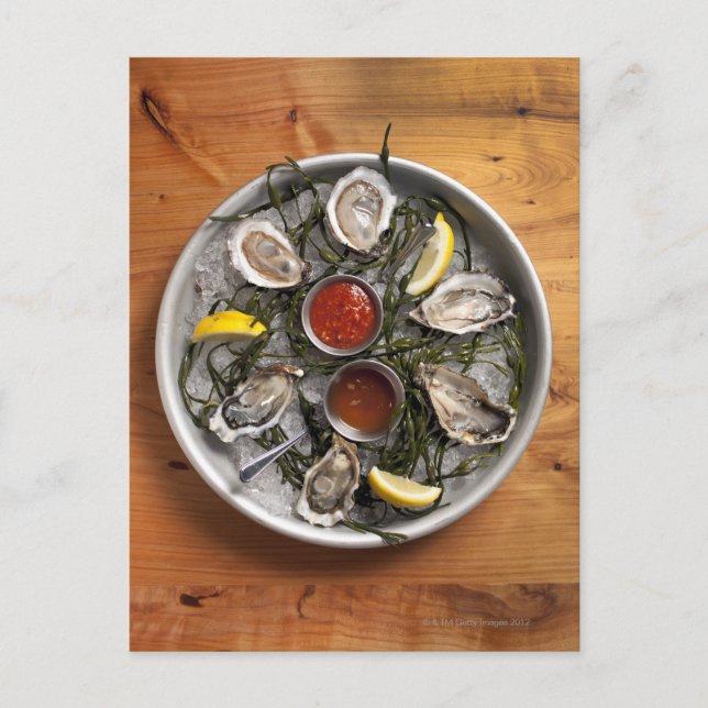 Raw oysters arranged postcard (Front)