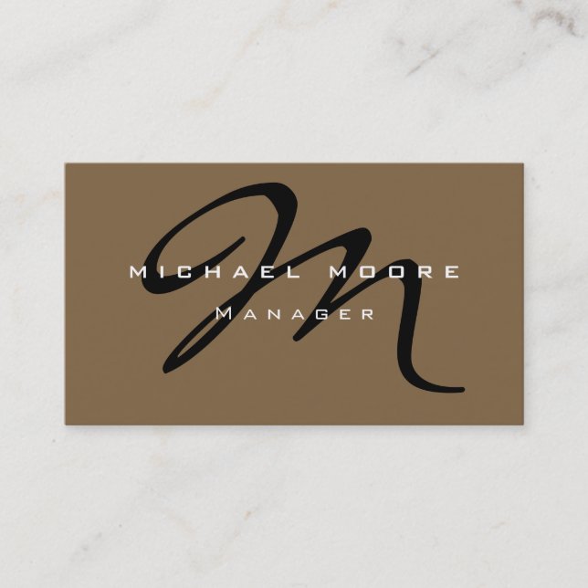Raw Umber Brown Monogram Manager Business Card (Front)