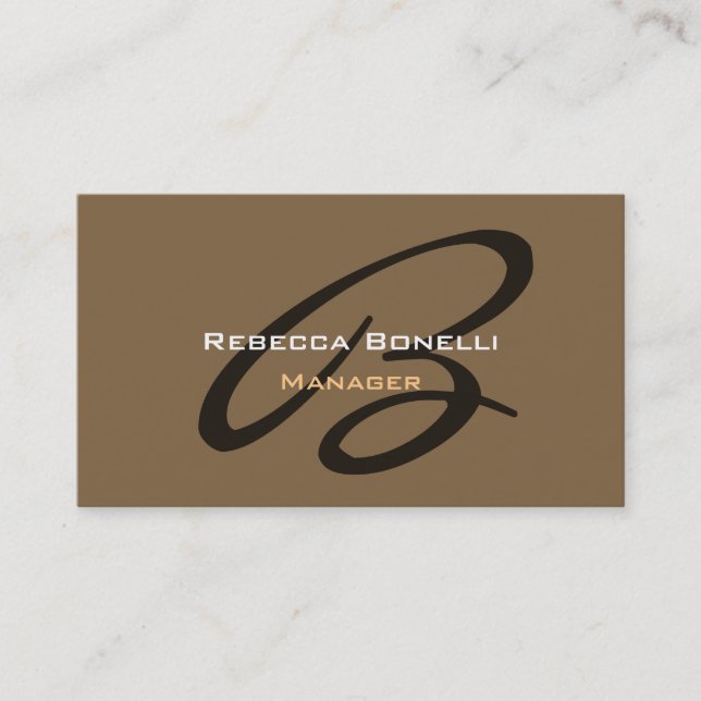 Raw Umber Brown Monogram Manager Business Card (Front)