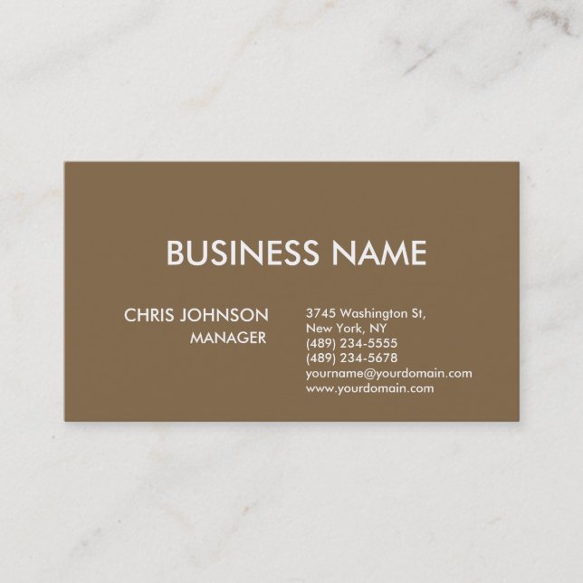 Raw Umber Brown Plain Modern Business Card (Front)