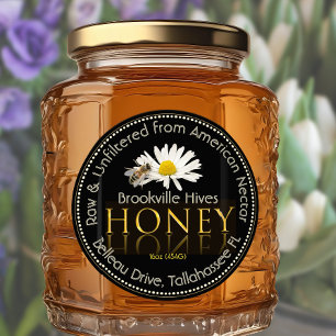 Raw Unfiltered Honey Black Gold with Flower & Bee Classic Round Sticker