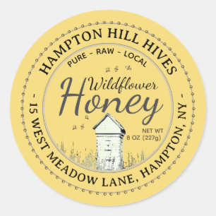 Raw Wildflower Honey Hive and Honeybees Label