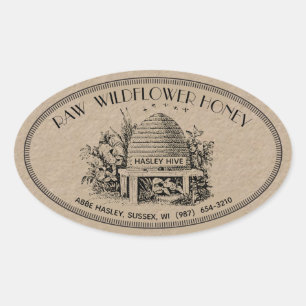 Raw Wildflower Honey Oval Vintage Skep Kraft Label