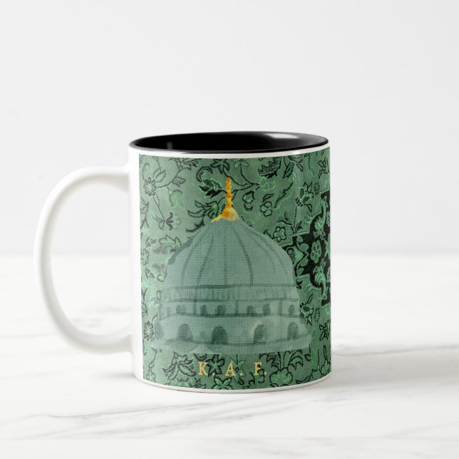Rawdah Pattern & Madinah Green Dome Mosque Two-Tone Coffee Mug (Left)