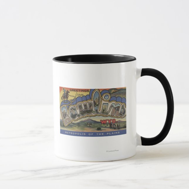 Rawlins, Wyoming - Large Letter Scenes Mug (Right)