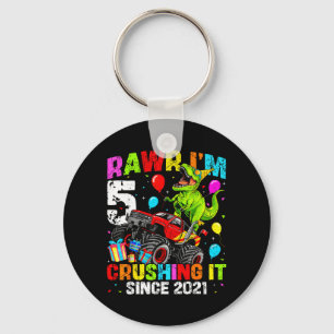 Rawr 5 Dinosaur Monster Truck Fifth Birthday 5th Keychain