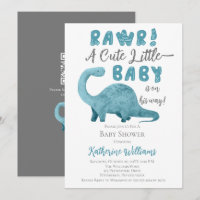 Rawr Blue Dinosaur QR Code Baby Shower Invitation