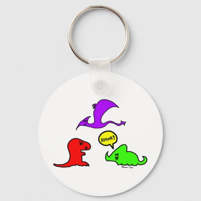Rawr! Cute Dinosaurs Chibi Babies Dinos Keychain (Front)