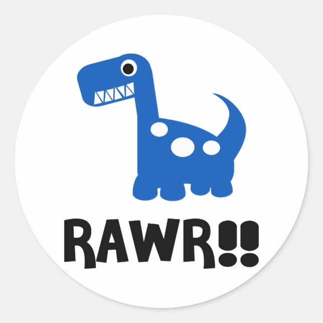 Rawr Dino Blue Classic Round Sticker (Front)
