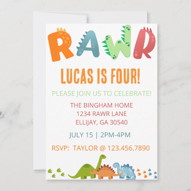 RAWR Dino Invitations (Front)