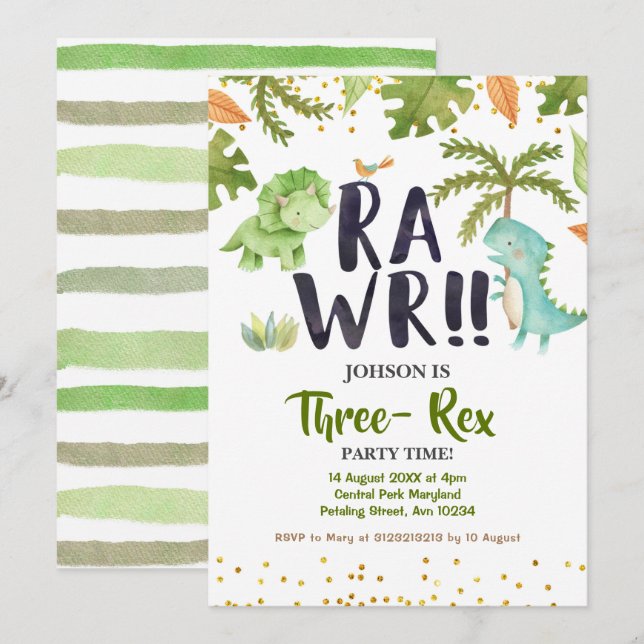 Rawr Dinosaur Birthday invitation (Front/Back)