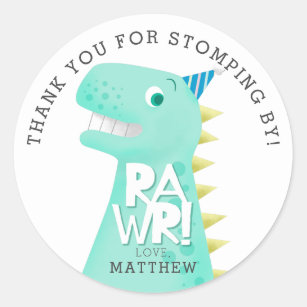 RAWR Dinosaur Birthday Party Thank You Favour Classic Round Sticker