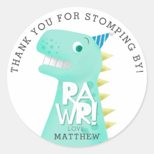 RAWR Dinosaur Birthday Party Thank You Favour Classic Round Sticker