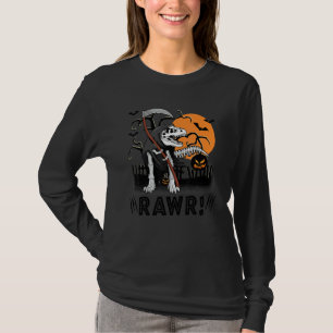 Rawr Dinosaur Skull Halloween Rex Moon Pumpkin Bat T-Shirt