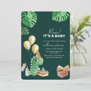 Rawr Dinosaur Storybook Balloon Baby Shower Invitation