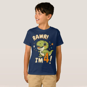 Rawr I’m 4 Baby T-Rex Dinosaur 4th Birthday Name T-Shirt