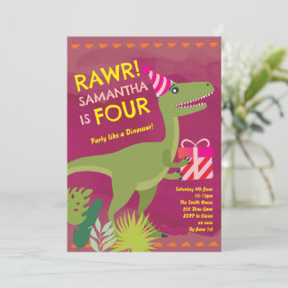 Rawr I’m Four Dinosaur Girl Birthday Invitation