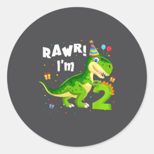 Rawr I'm 2 2nd Birthday T Rex Dinosaur Funny Party Classic Round Sticker