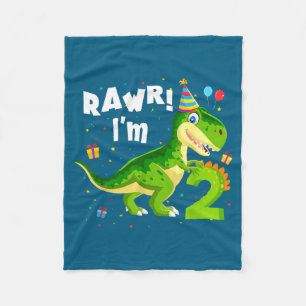 Rawr I'm 2 2nd Birthday T Rex Dinosaur Funny Party Fleece Blanket