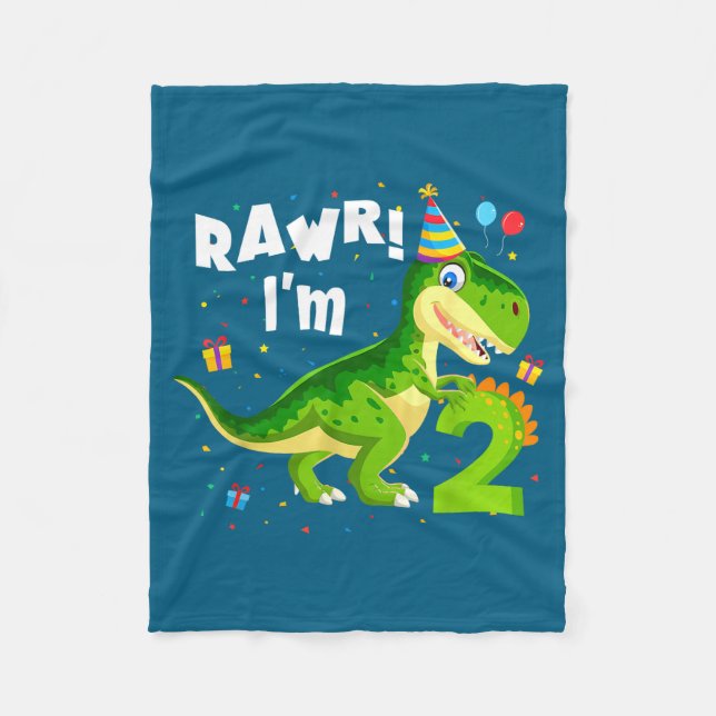 Rawr I'm 2 2nd Birthday T Rex Dinosaur Funny Party Fleece Blanket (Front)