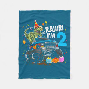 Rawr I'm 2 2nd Birthday T Rex Dinosaur Funny Party Fleece Blanket
