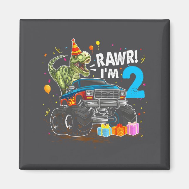 Rawr I'm 2 2nd Birthday T Rex Dinosaur Funny Party Magnet (Front)