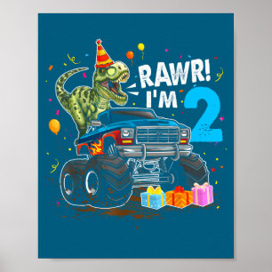 Rawr I'm 2 2nd Birthday T Rex Dinosaur Funny Party Poster
