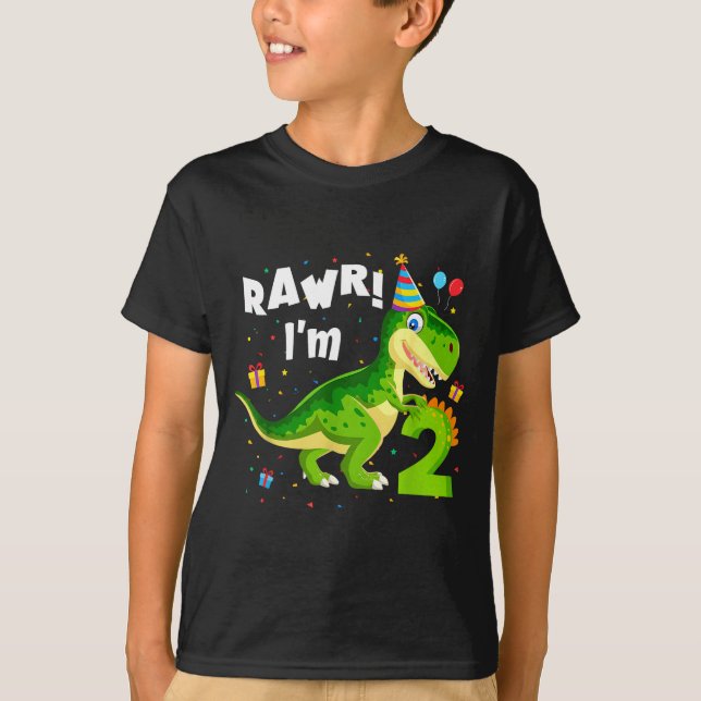 Rawr I'm 2 2nd Birthday T Rex Dinosaur Funny Party T-Shirt (Front)