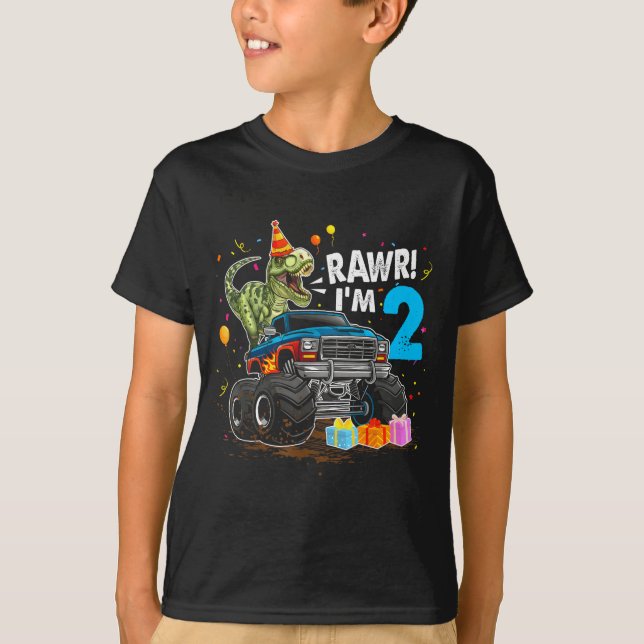 Rawr I'm 2 2nd Birthday T Rex Dinosaur Funny Party T-Shirt (Front)