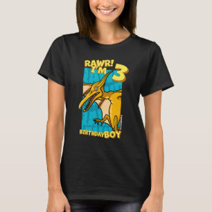 Rawr  I'm 3 Birthday Boys 3rd Birthday Dino Pterod T-Shirt