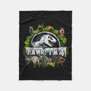 Rawr I'm 4 4th Birthday T Rex Dinosaur Funny Party Fleece Blanket