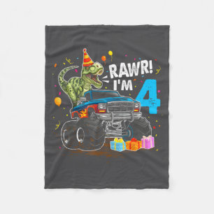 Rawr I'm 4 4th Birthday T Rex Dinosaur Funny Party Fleece Blanket