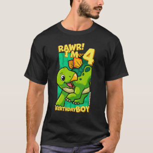 Rawr  I'm 4 Birthday Boys 4th Birthday Dino Stegos T-Shirt